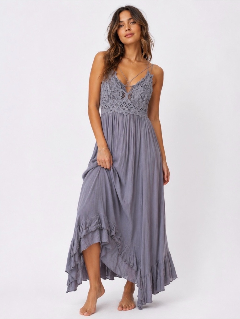 Free People FP One ADELLA MAXI SLIP DRESS
Lavender Slate Gray Boho Fairycore S
